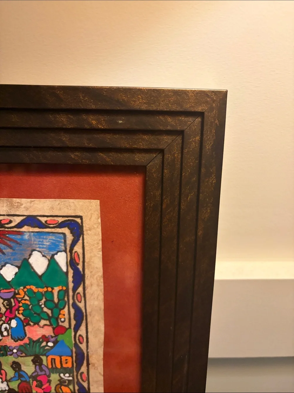 Framed Mexican Folk Art Wall Decor Amate Wedding Festival 12.5” x 10.5” aprox #2